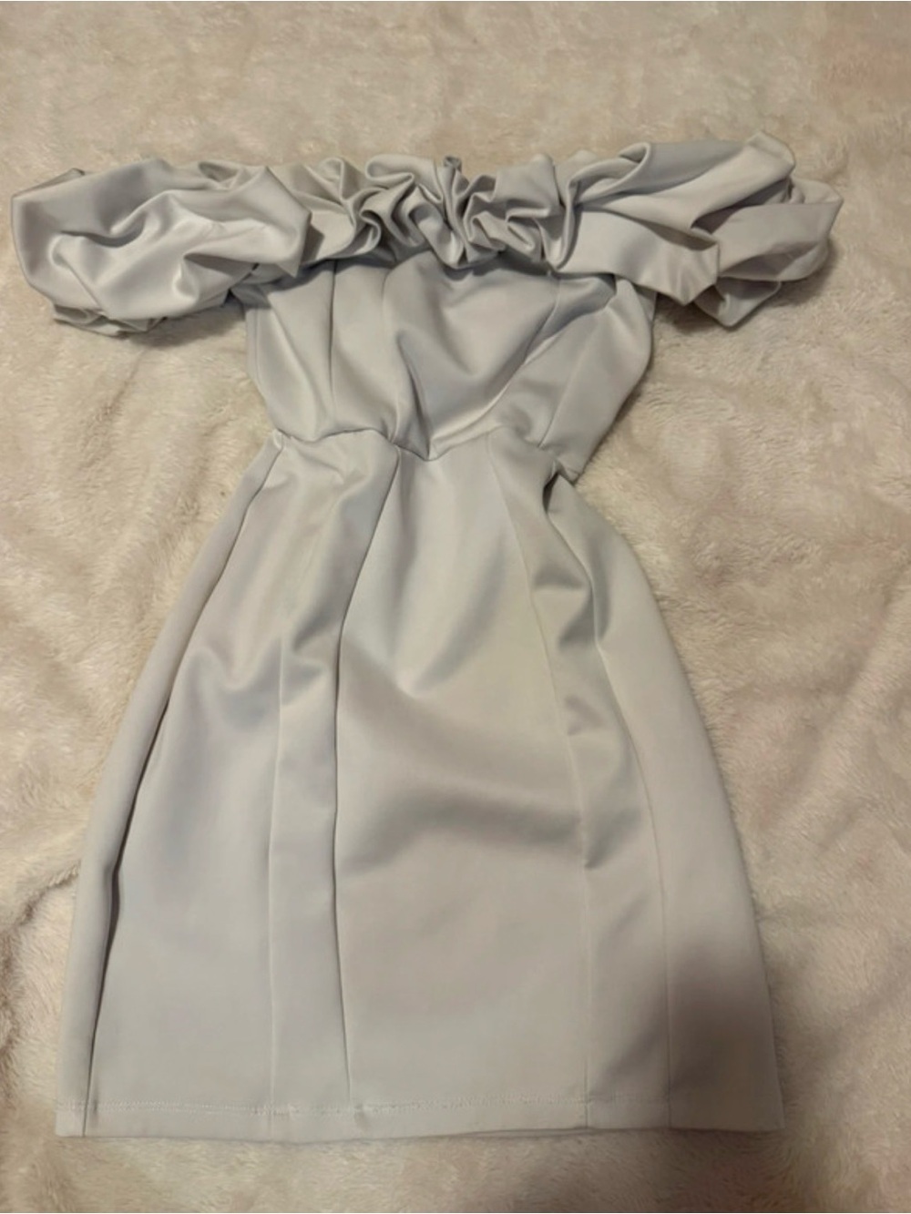 Windsor Silver Off-Shoulder Ruffle Mini Dress